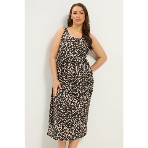 Robe Longue Texturée Sans Manches Marron À Imprimé Léopard Size 46 - Yours - Modalova