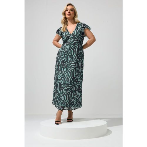 Robe Zébrée Marron Chocolat Et Vert Menthe Size 54-56 - Yours London - Modalova