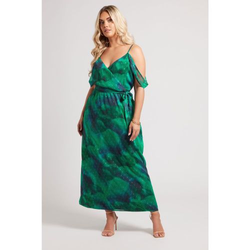 Robe Midaxi Verte Métallique Cachecoeur Abstrait Size 42 - Yours London - Modalova