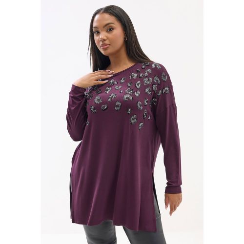 Top Grande Taille Violet À Manches Longues Et Motif Léopard En Sequins Size 42 - Yours - Modalova