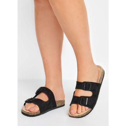 Sandales Noires Plates Effet Daim Pieds Extra Larges Eeesize 38EEE - Yours - Modalova
