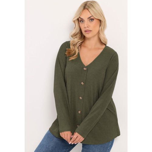 Top Vert Kaki En Crêpe Boutonné Sur Le Devant Size 42 - Yours - Modalova