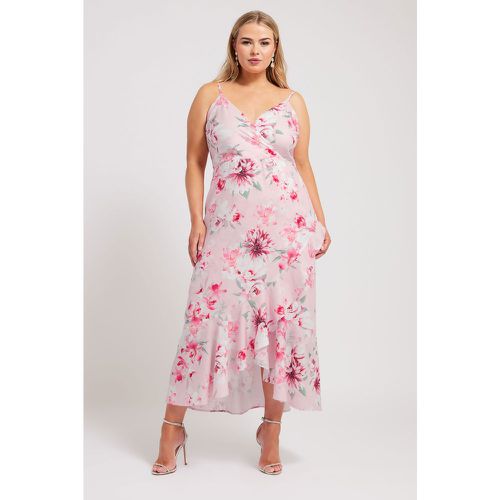 Curve Pink Floral Print Ruffle Wrap Dress, Grande Taille & Courbes - Yours London - Modalova