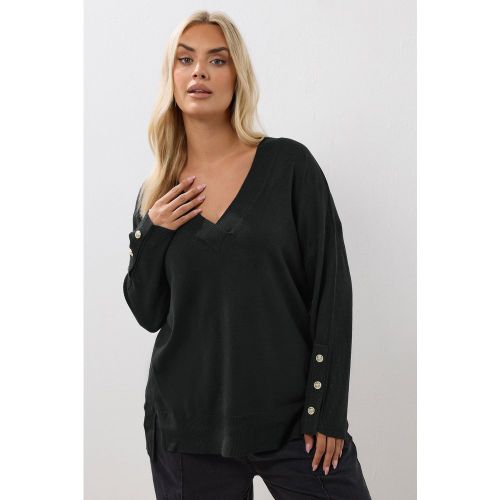 Pull Noir En Maille Col V Manches Longues Boutonnées Size 42-44 - Yours - Modalova