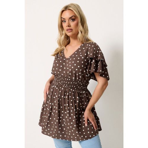 Top À Manches Papillon Marron Chocolat À Pois Size 44 - Yours - Modalova