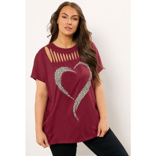 Haut Bordeaux Rouge À Imprimé Léopard Avec Détails En Forme De Cœur Size 50-52 - Yours - Modalova