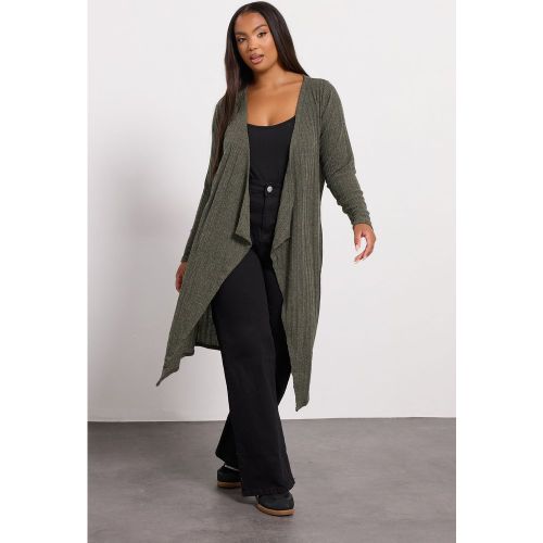 Cardigan Côtelé Vert Kaki En Cascade Midaxi Size 54-56 - Yours - Modalova