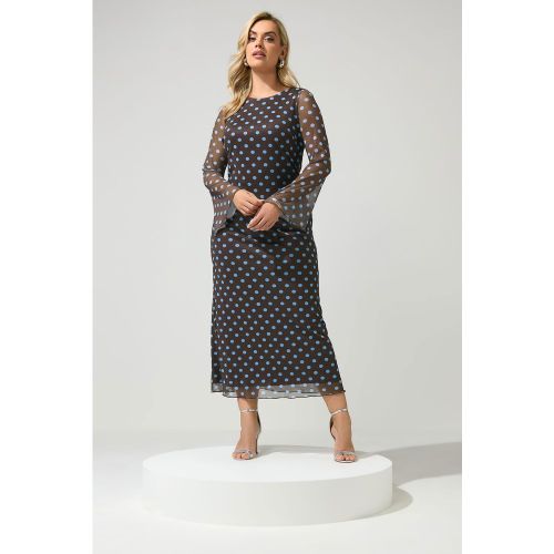 Robe En Tulle Marron Chocolat Et Bleue À Pois Size 48 - Yours London - Modalova