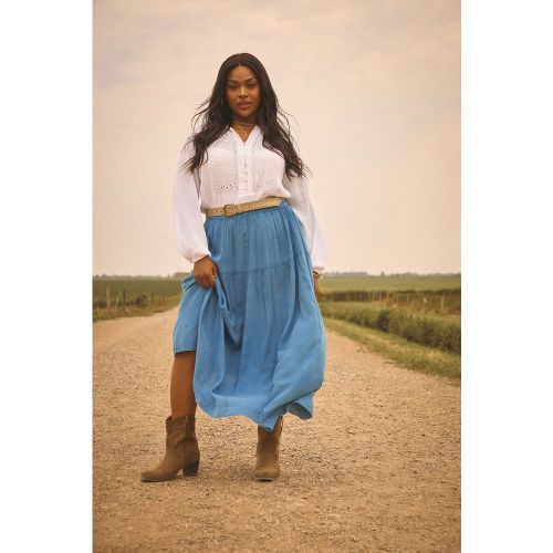 Jupe Midi Bleue Smockée Effet Denim Size 50-52 - Yours - Modalova