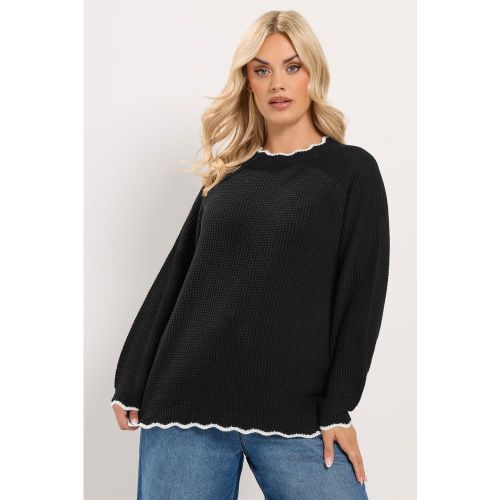 Pull En Maille Gaufrée Noir Contrasté Size 46-48 - Yours - Modalova