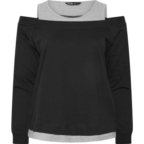 Top Bardot 2 En 1 Noir À Bordure Côtelée Size 50-52 - Yours - Modalova
