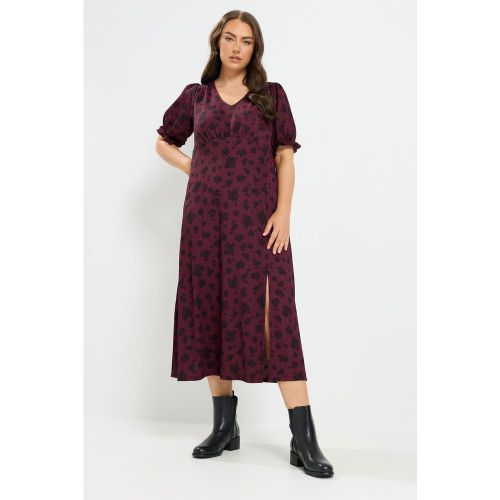 Robe De Thé Rouge Bordeaux À Fleurs Size 50-52 - Yours - Modalova