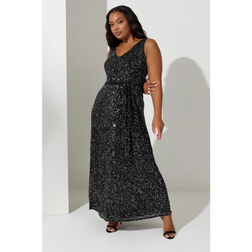Robe Maxi Noire À Sequins En Jersey Size 42 - Yours London - Modalova