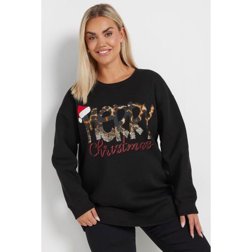 Sweatshirt Noir Brodé 'Merry Christmas' À Sequins Size 44 - Yours - Modalova