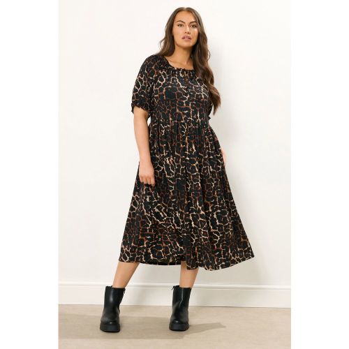 Robe Milongue Noire À Imprimé Léopard Et Col Noué Size 54-56 - Yours - Modalova