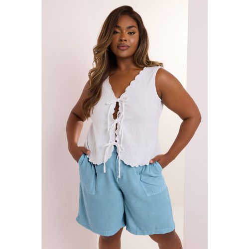 Short Bleu Ciel Chambray Ample À Poches Size 46 - Yours - Modalova