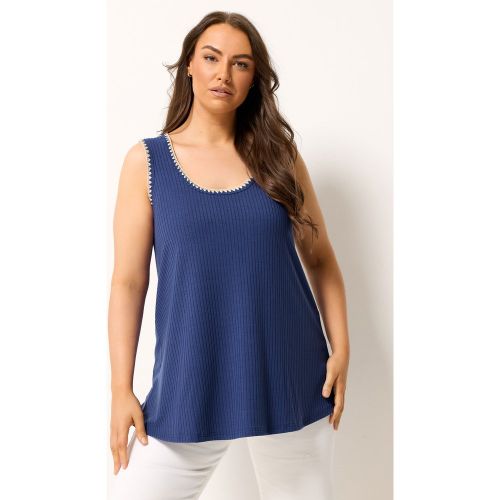 Débardeur Côtelé À Point De Feston Contrastant Bleu Cobalt Size 42 - Yours - Modalova