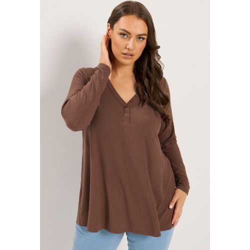 Top Évasé Marron Chocolat À Col Tunisien Size 42 - Yours - Modalova