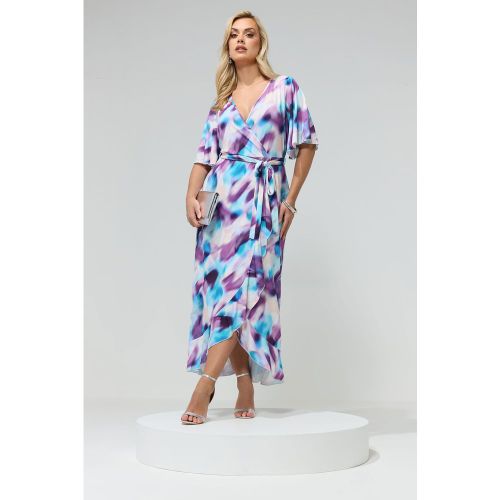 Robe Cachecœur Violette À Volants Et Imprimé Flou Size 48 - Yours London - Modalova