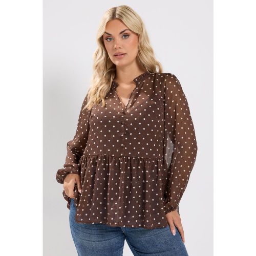 Blouse Marron Chocolat À Pois Size 50-52 - Yours - Modalova