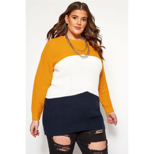 Pull Tricolore Moutarde Blanc & Bleu Marinesize 54-56 - Yours - Modalova