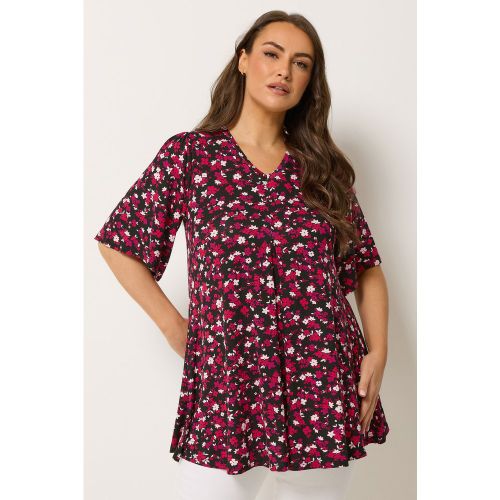 Top Noir À Fleurs Plissé Sur Le Devant Size 46 - Yours - Modalova
