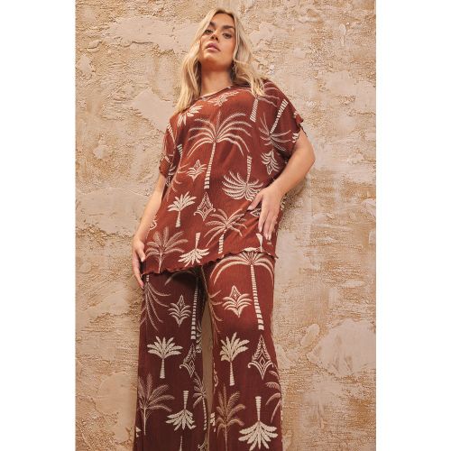 Top Marron Plissé Design Palmiers Size 48 - Yours - Modalova