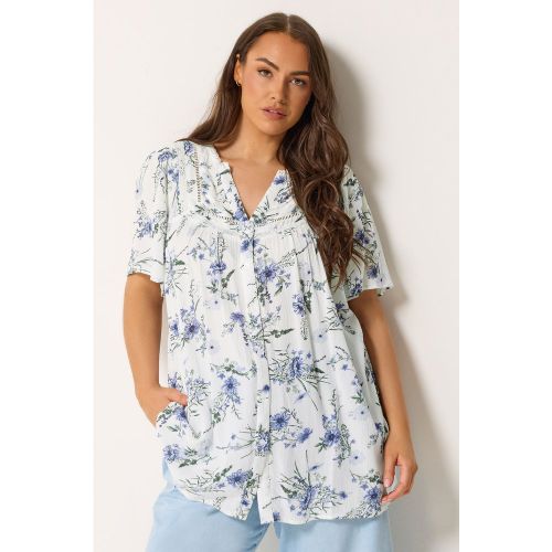 Blouse Blanche À Fleurs Avec Encolure Fendue Size 48 - Yours - Modalova