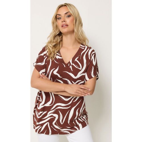 Tshirt À Mancherons Marron À Imprimé Abstrait Size 54-56 - Yours - Modalova