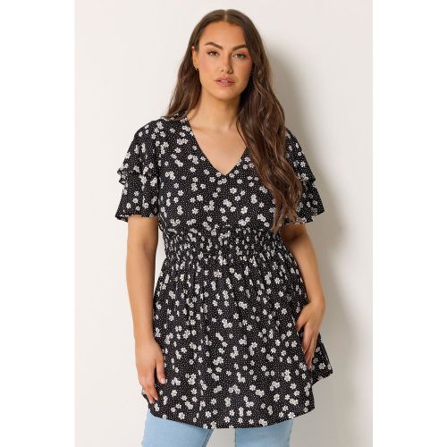 Haut Noir À Manches Papillon Avec Marguerites Size 62-64 - Yours - Modalova