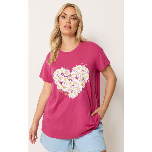 Tshirt Rose Foncé À Imprimé Cœur De Marguerites Size 62-64 - Yours - Modalova