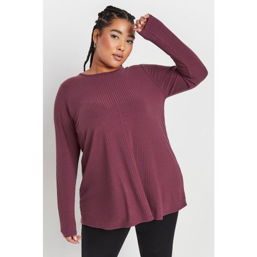 Tshirt Pourpre Nervuré Coupe Volanté Manches Longues Size 50-52 - Yours - Modalova