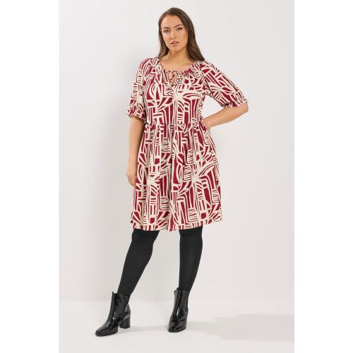 Robe À Encolure Nouée Et Imprimé Abstrait Rouge Size 48 - Yours - Modalova