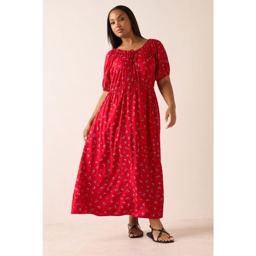Robe Longue Rouge À Petites Fleurs Et Col Noué Size 44 - Yours - Modalova