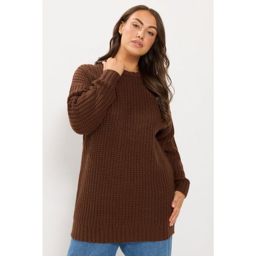 Pull Long En Maille Gaufrée Marron Size 38-40 - Yours - Modalova