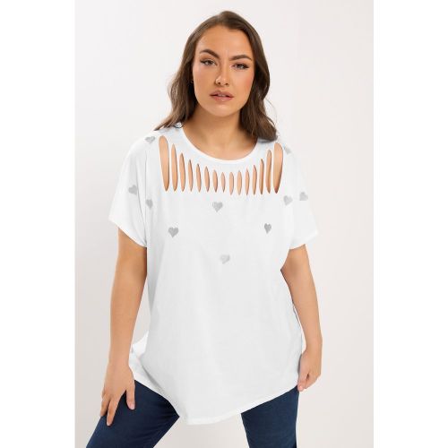 Tshirt À Entailles Et Cœurs Brodés Blanc Size 48 - Yours - Modalova