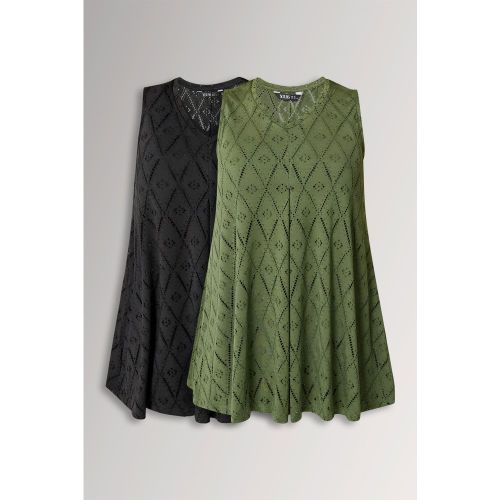Et Lot De 2 Débardeurs En Maille Pointelle Noir Et Vertsize 46 - Yours - Modalova