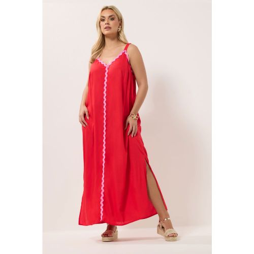 Robe Longue Rouge Et Rose Contrastée Size 42 - Yours - Modalova