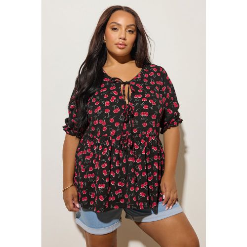 Haut Péplum À Nouer Sur Le Devant Cerise Noire Size 50-52 - Yours - Modalova