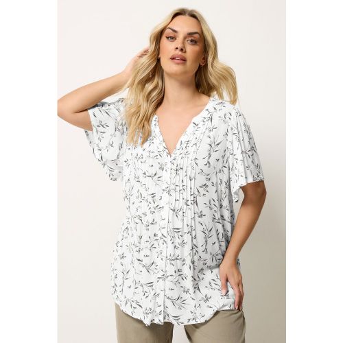 Blouse Blanche À Imprimé Feuilles Avec Plis Nervurés Size 46 - Yours - Modalova