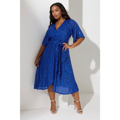 Robe Bleue Électrique Cachecoeur Design À Sequins Size 52 - Yours London - Modalova