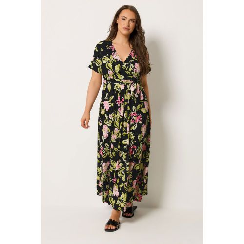 Robe Cachecœur Texturée Noire À Fleurs Size 46 - Yours - Modalova