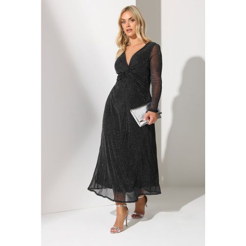 Robe Longue Noire Métallisée Torsadée Sur Le Devant Size 58-60 - Yours London - Modalova