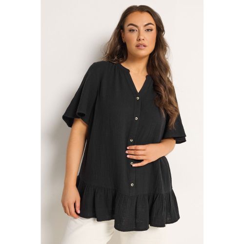 Haut En Mousseline Noir Boutonné Sur Le Devant Size 58-60 - Yours - Modalova