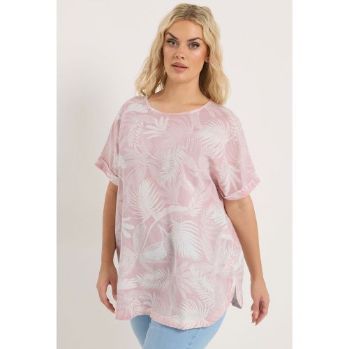 Top Coupe Carrée En Lin Rose À Imprimé Feuilles De Palmier Size 62-64 - Yours - Modalova