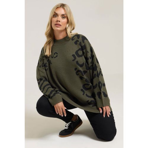 Pull Col Montant Léopard Vert Kaki Size 46-48 - Yours - Modalova