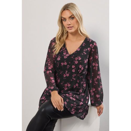 Haut En Maille Fleuri Noir Et Rose Size 48 - Yours - Modalova
