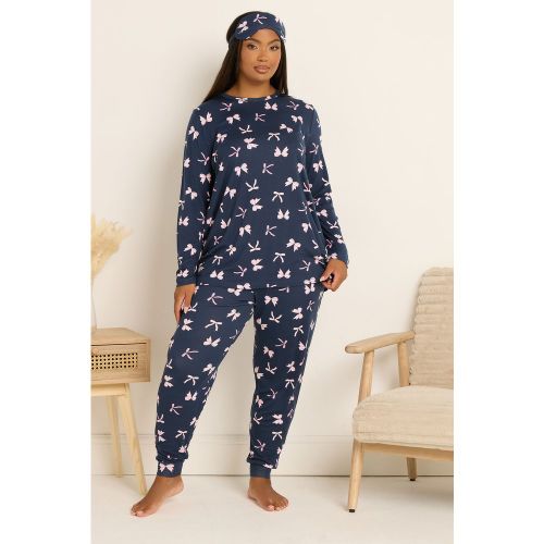 Ensemble Pyjama Et Masque Pour Les Yeux Doux Au Toucher Avec Nœud Bleu Marine Size 54-56 - Yours - Modalova