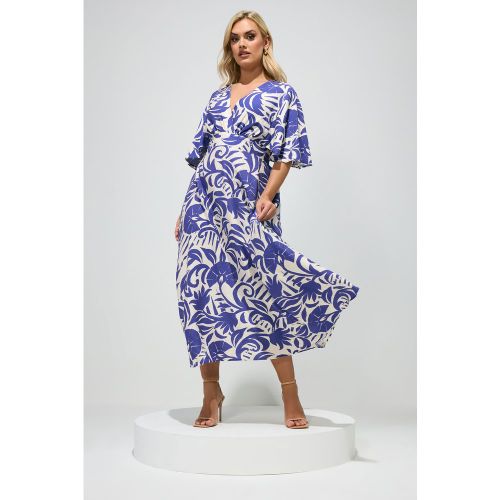 Robe Portefeuille Bleue À Fleurs Aspect Lin Size 46 - Yours London - Modalova