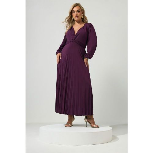 Robe Longue Plissée Violette Avec Nœud Size 50 - Yours London - Modalova